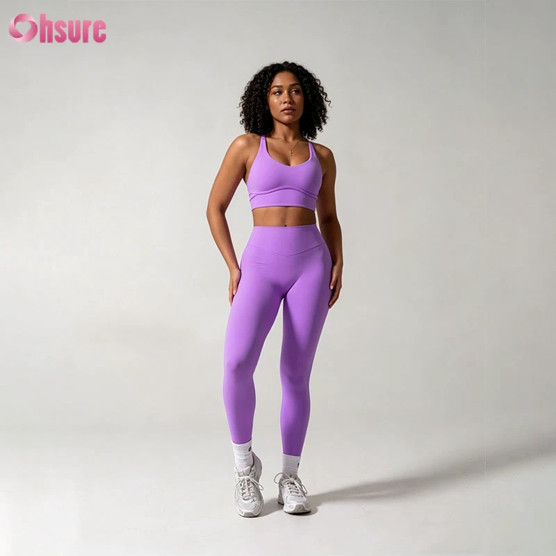 Custom Women Seamless Sports Bra V Neck Cross Back Workout Bra Medium Support Adjustable Straps Fitness OEM Private Label