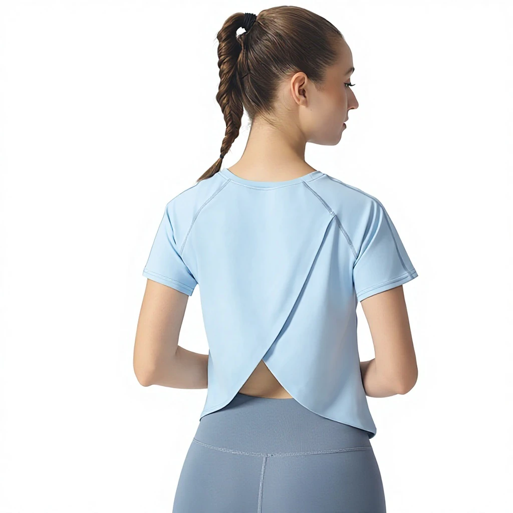 2026 New Women's All-match Sports Short-sleeved Yoga Suit Outdoor Quick-drying Lightweight Breathable Cross Hollow Loose Top