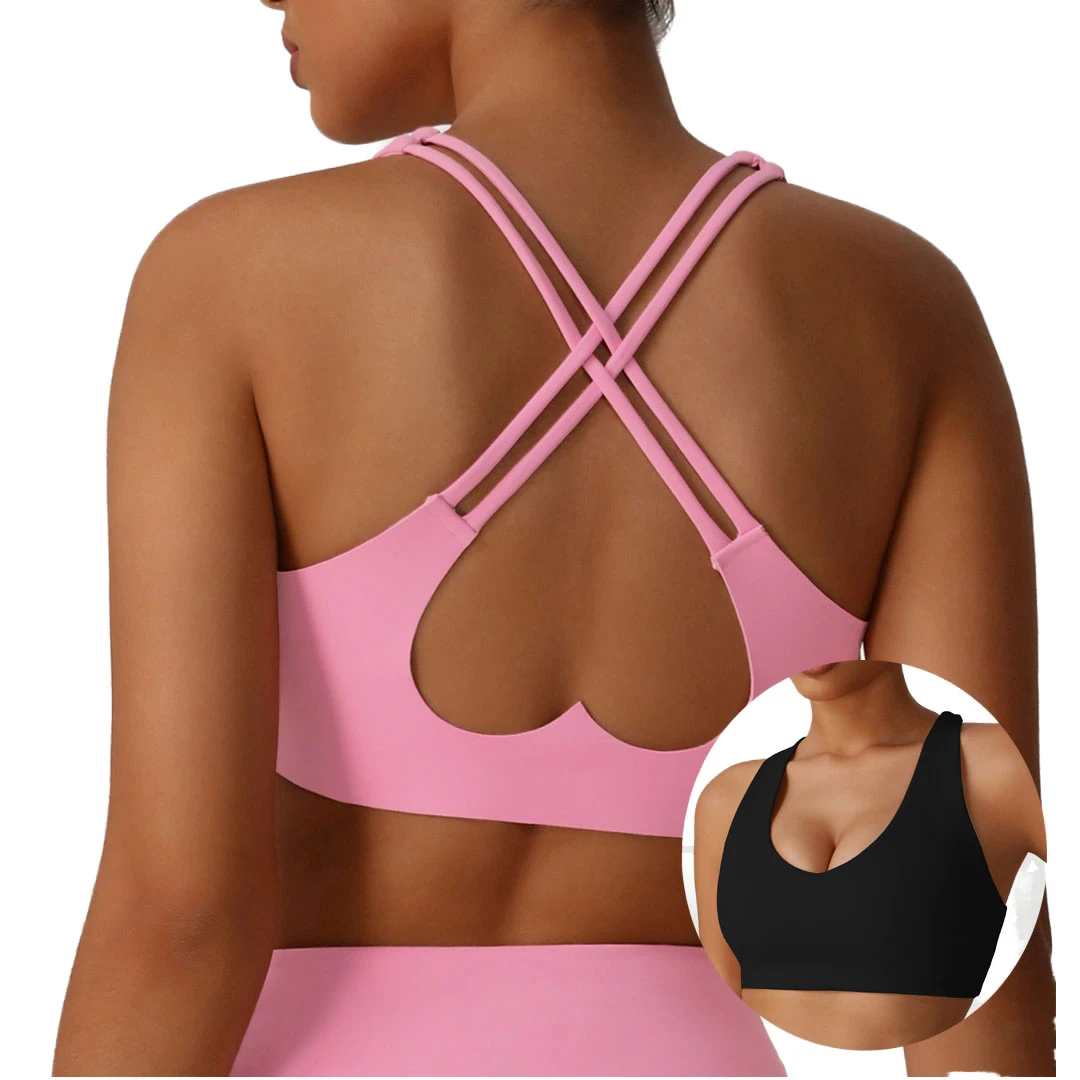 SFANA SPORTS Women's Custom Cross Breathable Plus Size Crisscross Straps Shockproof Front Four-Way Stretch Sports Bra Yoga Gym
