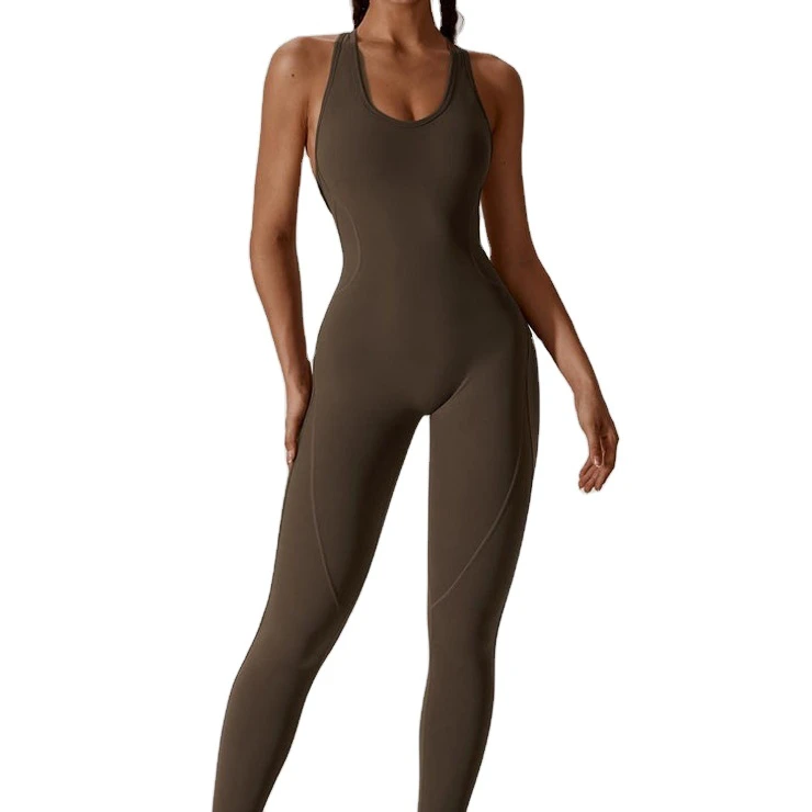 Women Cross Back Seamless Jumpsuit Elasticity Yoga Romper Running Sports Quick Drying Sleeveless Fitness Gym Scrunch Bodysuits
