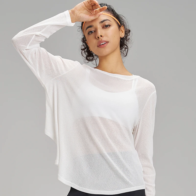 Women's Loose Fit Long Sleeve Yoga Shirt Quick Dry High Elasticity Breathable Mesh Moisture Wicking Plus Size Workout Top Summer