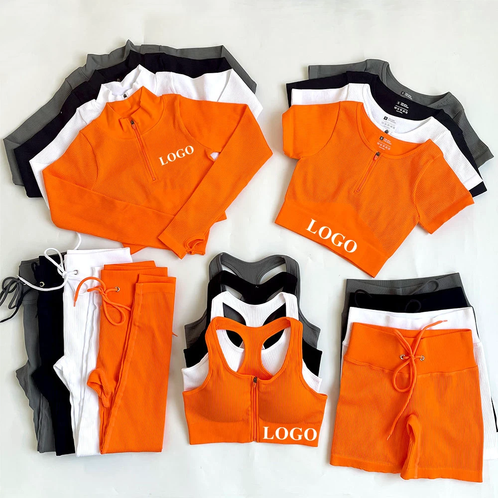 Ropa Deportiva Mujer 5 Pieces Yoga Set Sports Fitness Activewear Gym Woman Seamless Ribbed Workout Clothing Yoga Active Wear Set