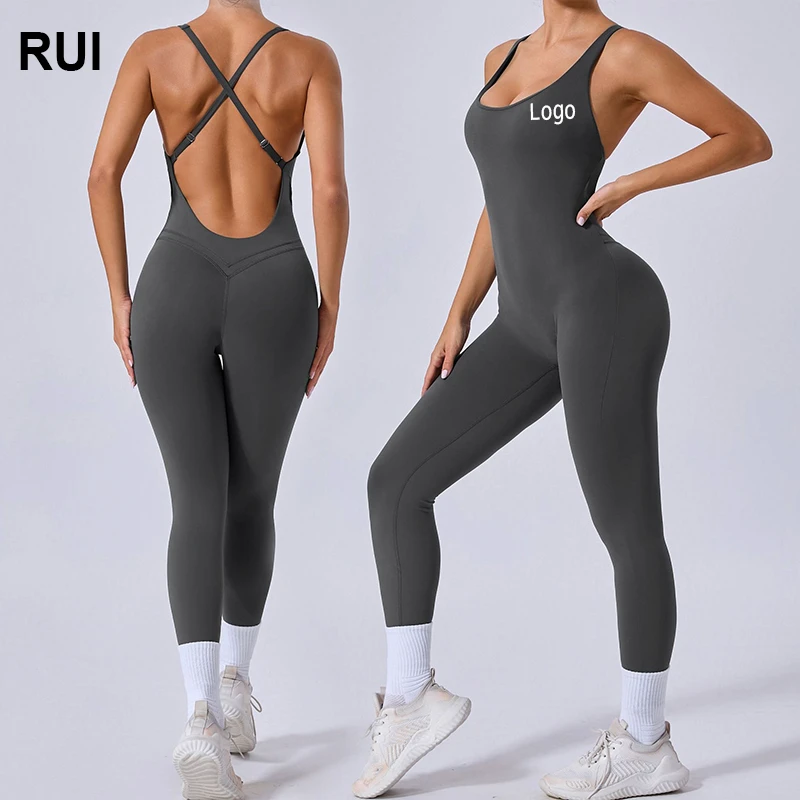 RUIQUWIN 2025 Women's Cross Back Yoga Bodysuit Adjustable Shoulder Straps Sleeveless Sports Jumpsuit One Piece Workout Clothing