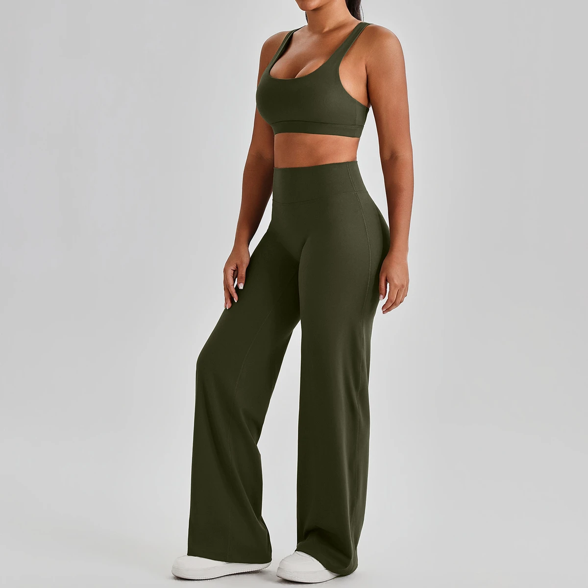 2-Piece Yoga Outfit Set for Women High Waist Wide Leg Pants & Racerback Sports Bra Buttery Soft Workout Activewear