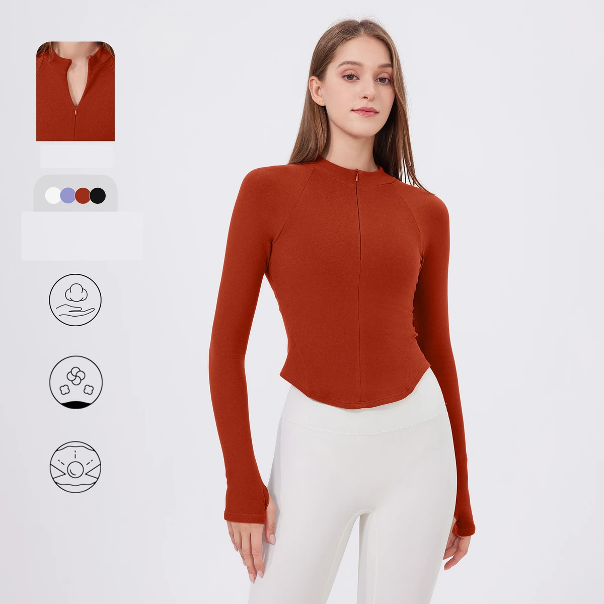 Women's Half-Zip Sports Jacket Stand Collar Slim-Fit Warm and Slimming Long-Sleeve Top for Running Training Yoga and Fitness