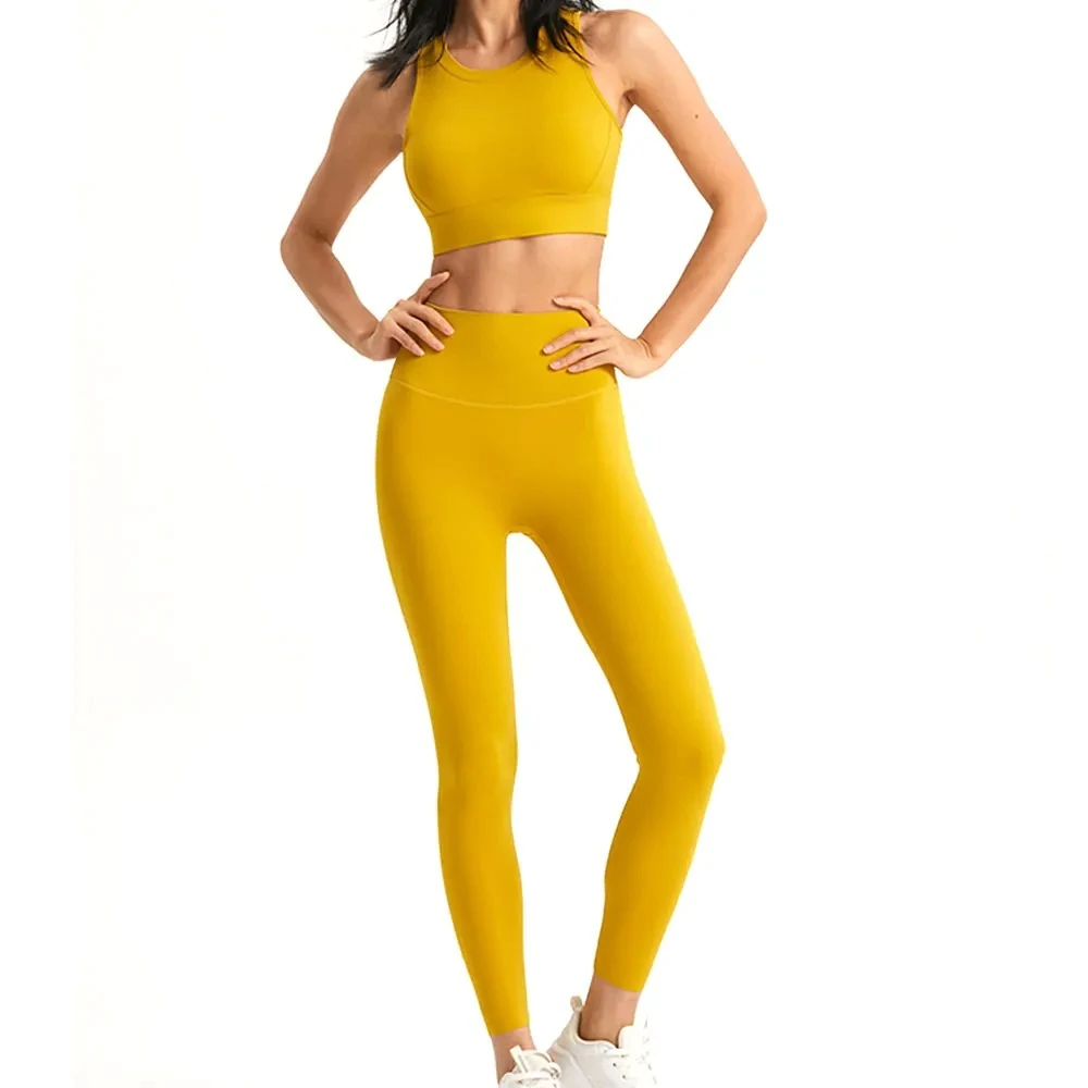 Women's Solid High Waist Breathable Two Piece Yoga Set Fitness Wear Customized Color Front Logo High Quality Wholesale