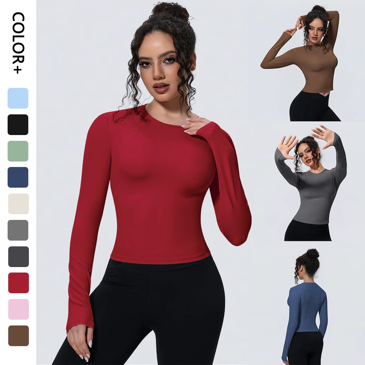 Wholesale Women Brushed Long Sleeve Yoga Top High Intensity Workout Shirt Slim Fit Pilates Running Activewear