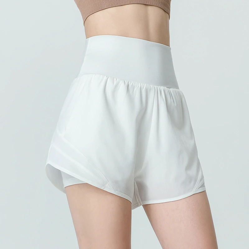 Women's High Waist Solid Breathable Pocket Sports Shorts Anti-walking Loose Wrinkle Running Yoga Fitness Pants