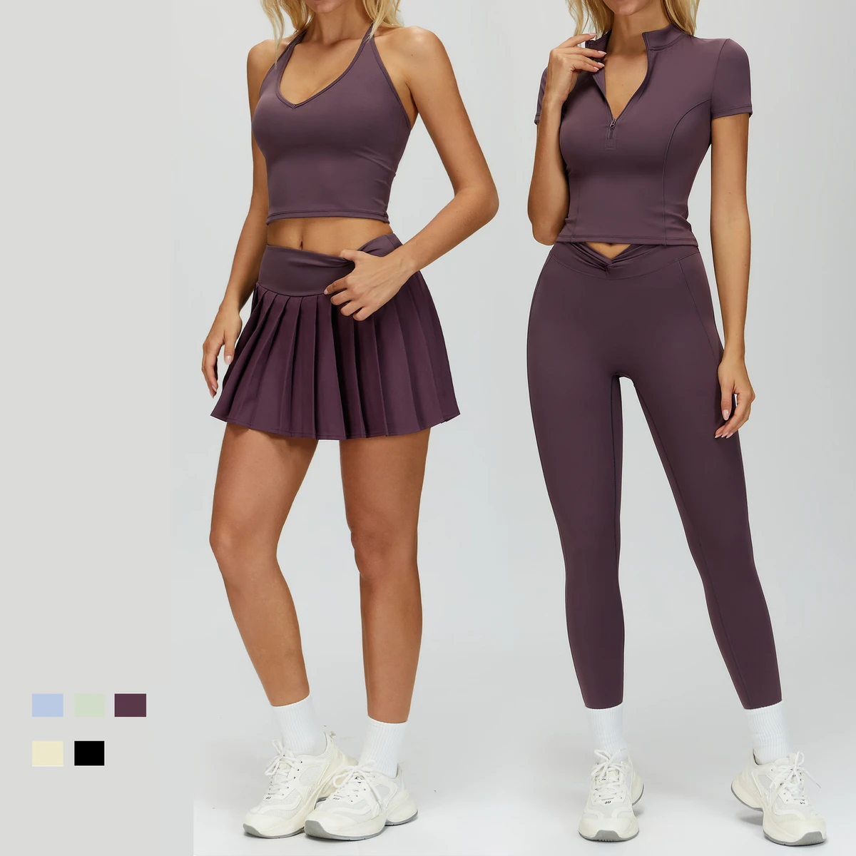 6 Pcs Roupa De Academia Sports Bras Women Leggings with Pocket Tennis Dress Fitness Crop Top Halter Backless tank Top Yoga Sets