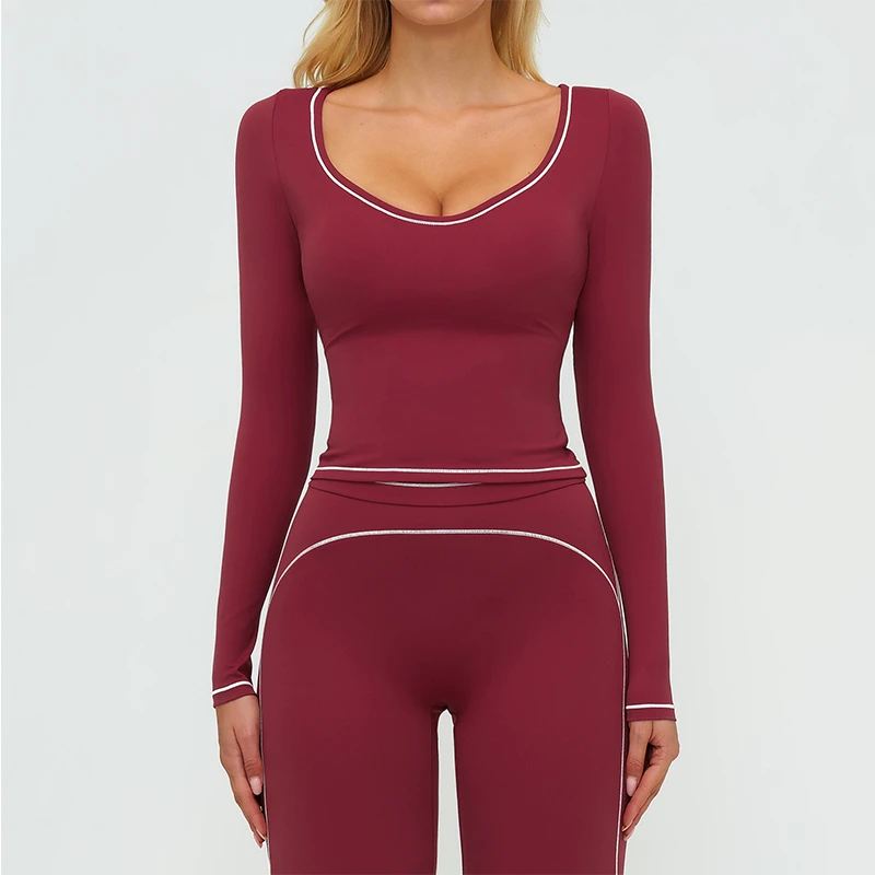 Wholesale Custom Logo Autumn Winter Yoga Long Sleeve Slim-fit Lightweight Solid Sweat-Wicking Fashion T-shirt Outdoor