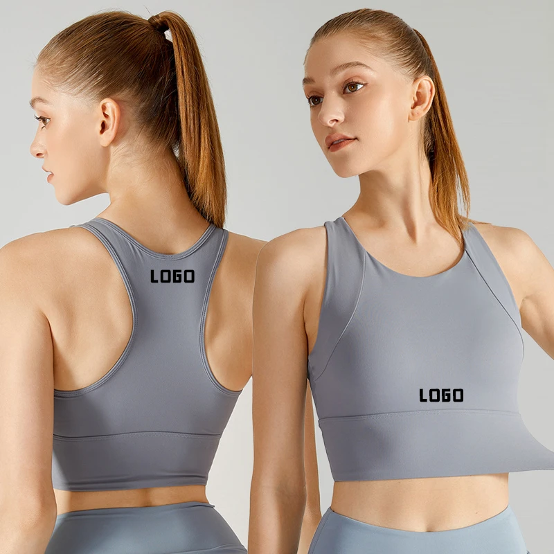 Custom Logo High Impact Sports Bra with High Support Shockproof Wide Shoulder Straps Workout Yoga Top for Girls Set Logo Back