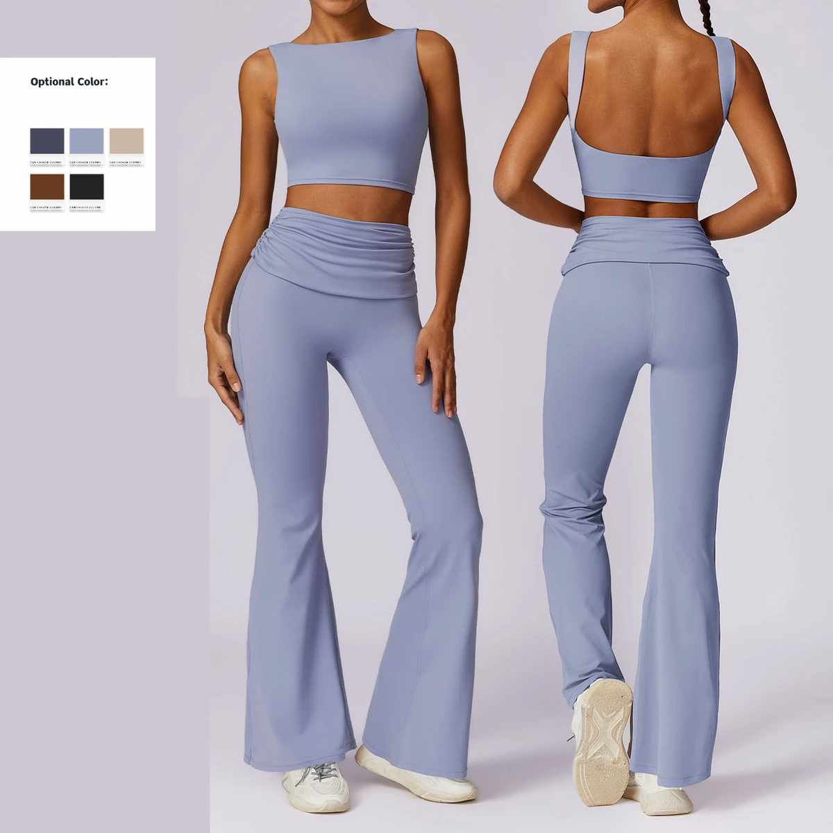 Spring Summer Tight Fashion Leisure Sports Suits Breathable and Quick Drying Fitness & Yoga Wear Backless Wrinkle Women's Sets