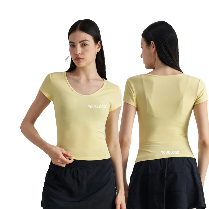 Lady's Lightweight Quick Dry Anti-Static Spandex/Nylon Gym Shirt Outdoor Fitness Top High Elastic V Neck Short Sleeve Skinny