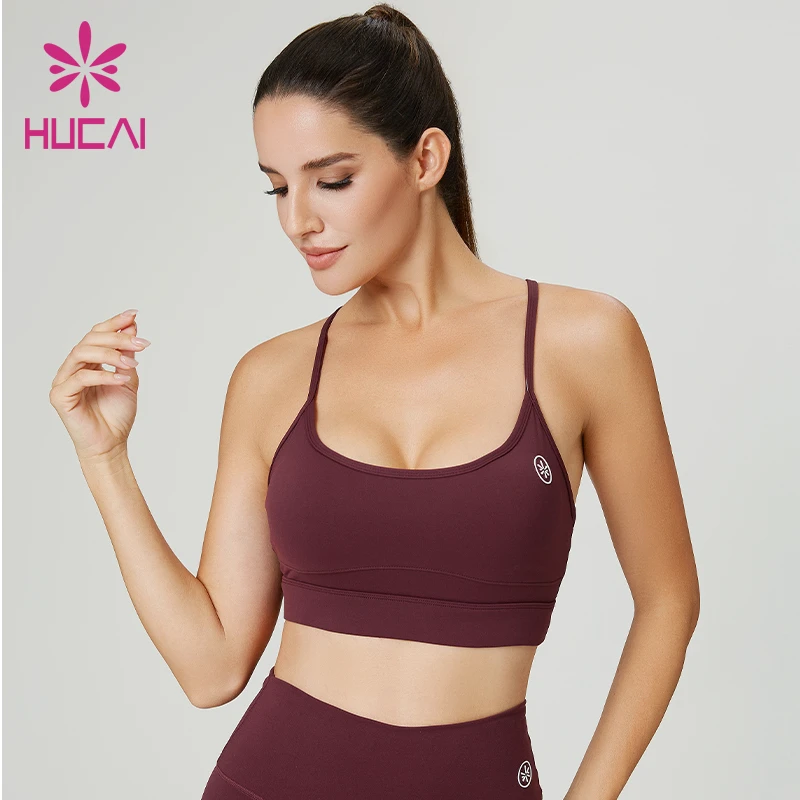 HUCAI Custom Logo 81%Nylon 19%Spandex High Support 3D Printed U-neck Back Half-circle Cutout Fitness Women Sports Bra