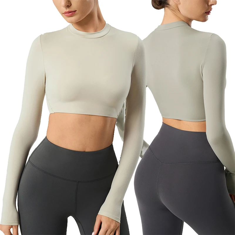 European American Women's Sports Long Sleeve T-Shirt Cross-Border Back Hollow Tight Fitness Clothing Elastic Breathable Yoga Top