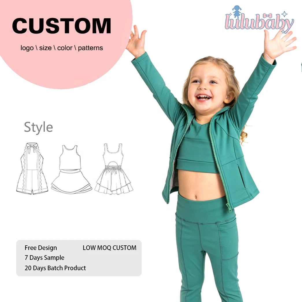 Dh Girls Workout Clothes Set 3pcs Kids Yoga Jacket Top Leggings Fitness Outfit