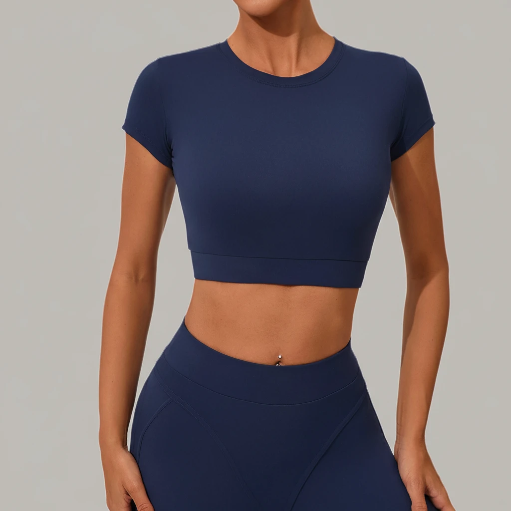 Women's Casual Versatile Slim Fit Quick-Dry Spandex/Nylon Fitness Top Yoga Wear Running Pilates Sports T-Shirt Short