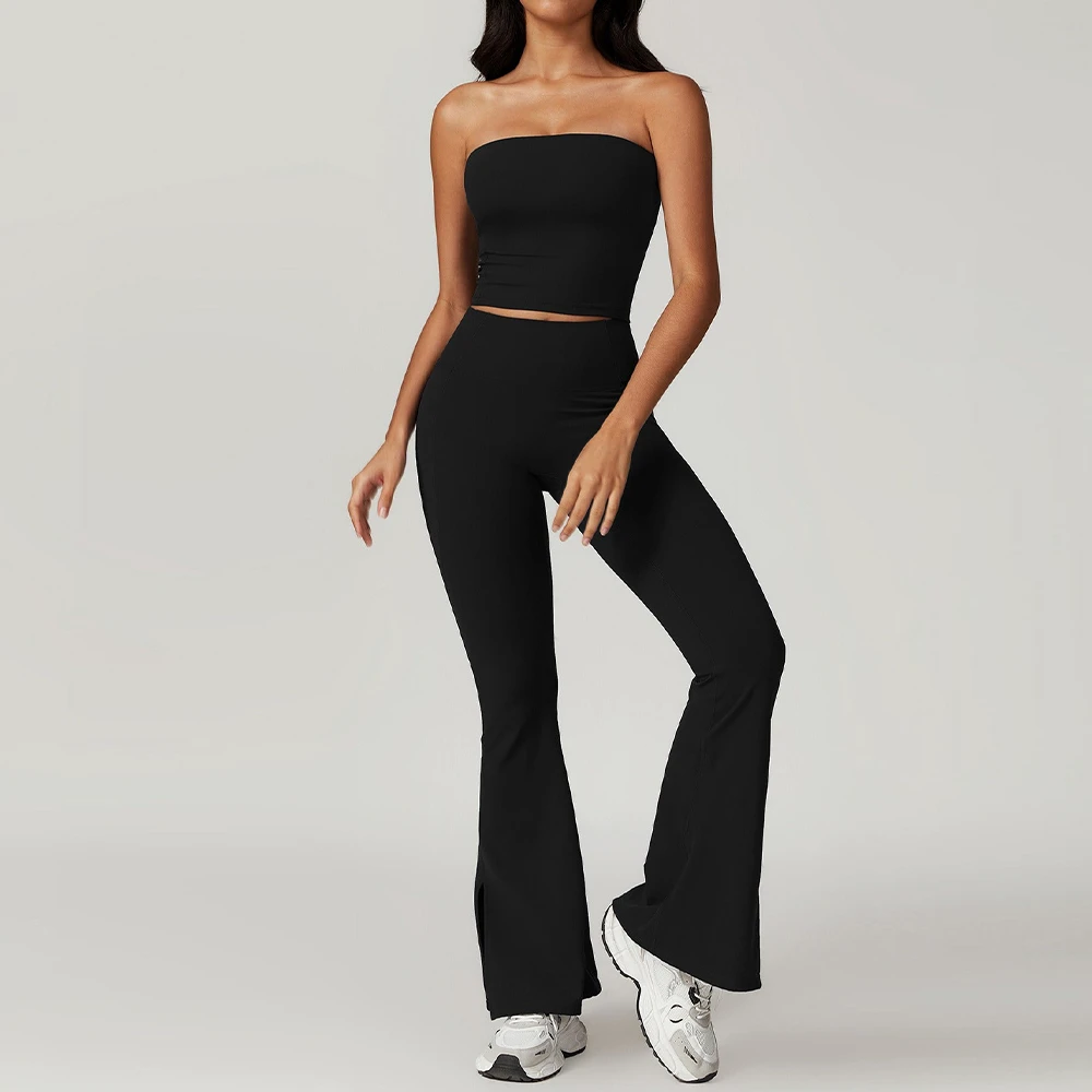 Custom Yoga Set Yoga Tank Top High Waist Flare Workout Sports Sets Stretchy Breathable Women Activewear Gym Fitness Sets Women