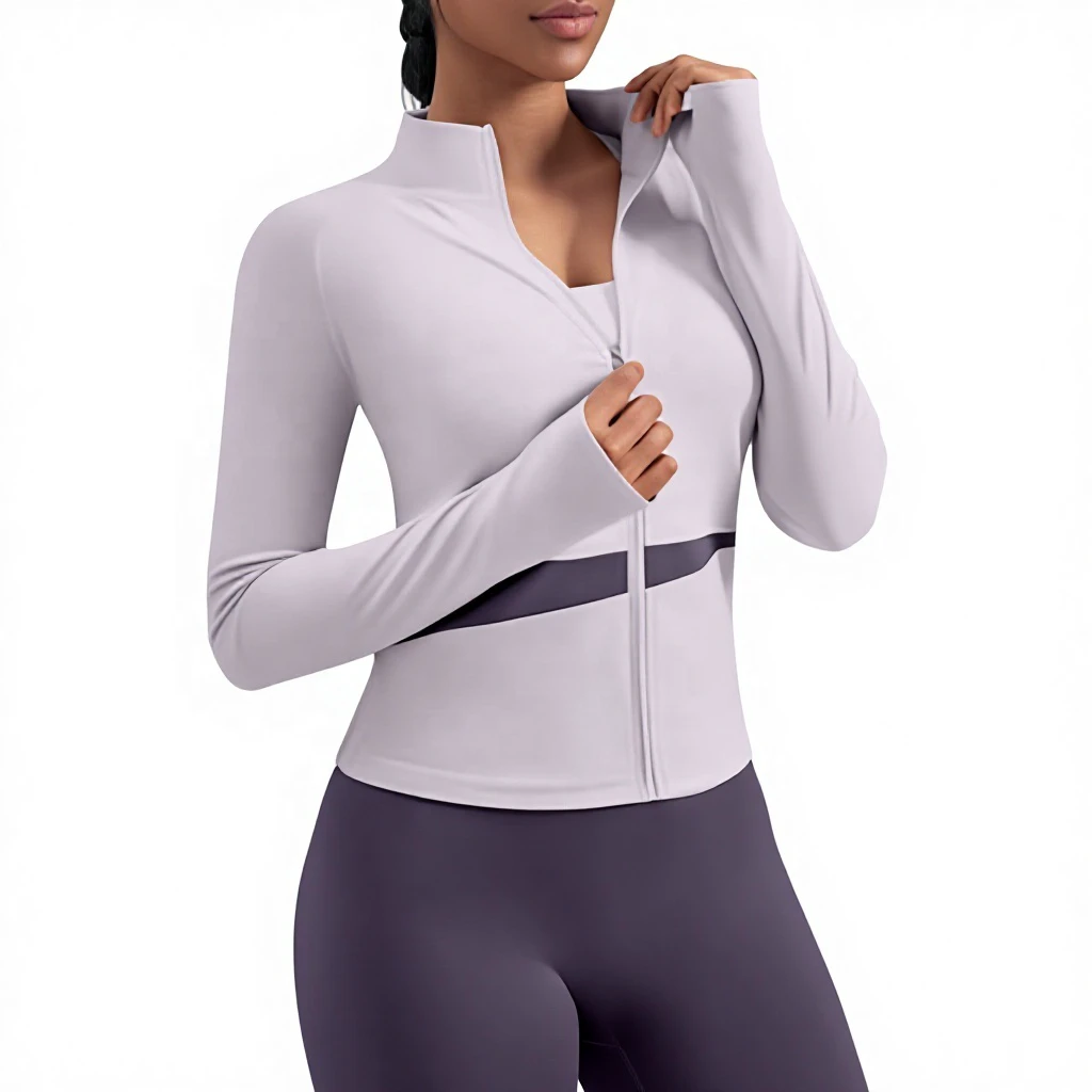Women's Zipper Stand Collar Sportswear Long Sleeve Top Solid Color Yoga Workout Jacket 2 in 1 Design Spandex/Nylon Tight Fit