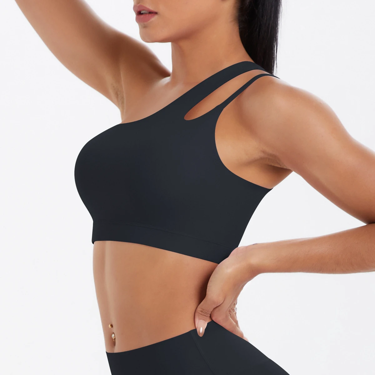 Women's Double Layer Nylon Single Strap Sports Bra Running Yoga Fitness Top