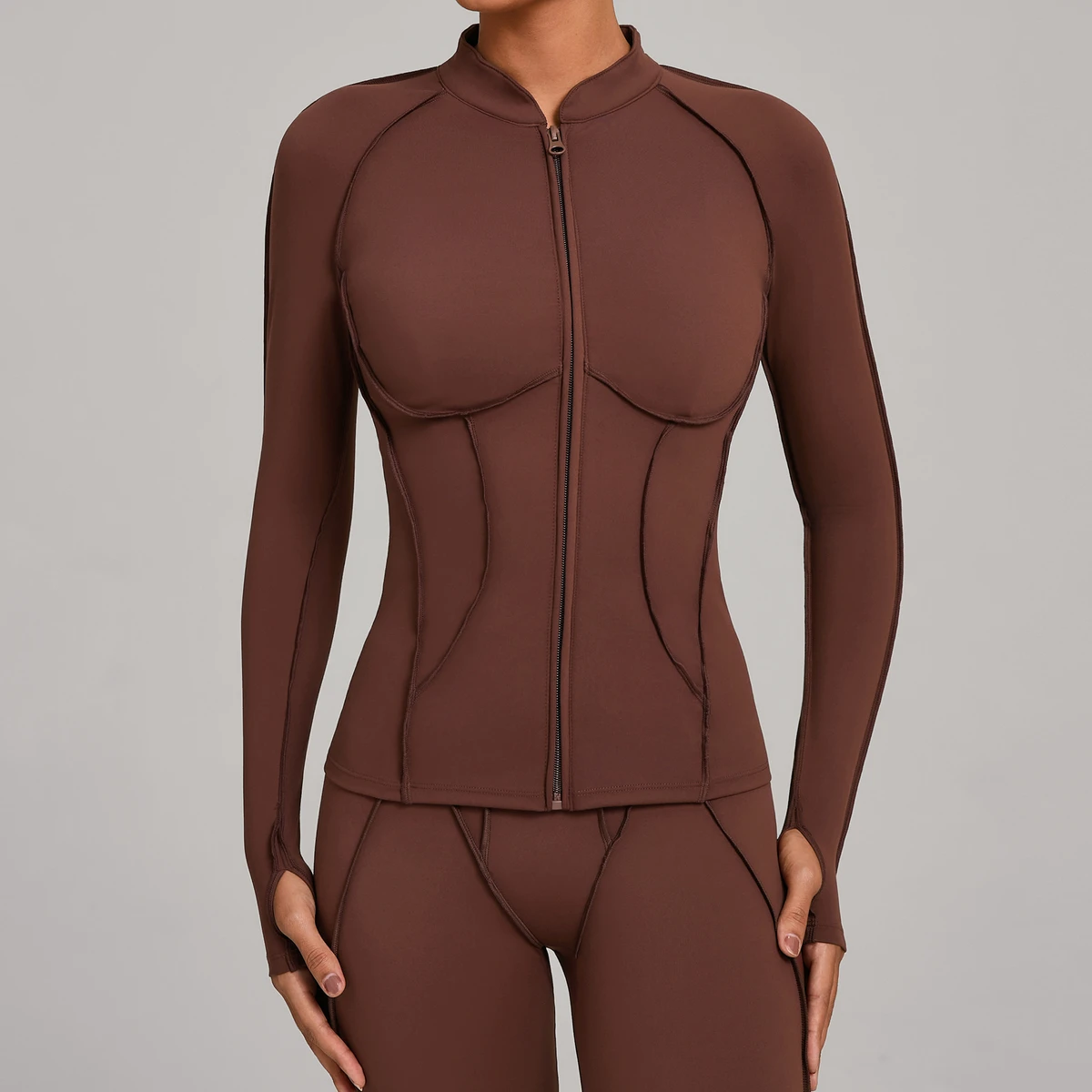 Stand-up Collar Zipper Long-sleeved Yoga Coat Women's Tight Quick-drying Yoga Wear Jackets Outdoor Fitness Sports Long Sleeves