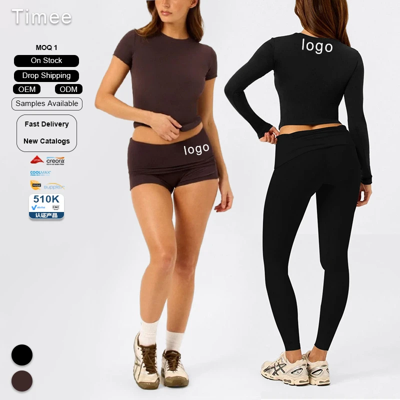 Yoga Wear Round-neck Sports Long-sleeved Top High-waisted Pleated Sports and Fitness T-shirt Yoga Set