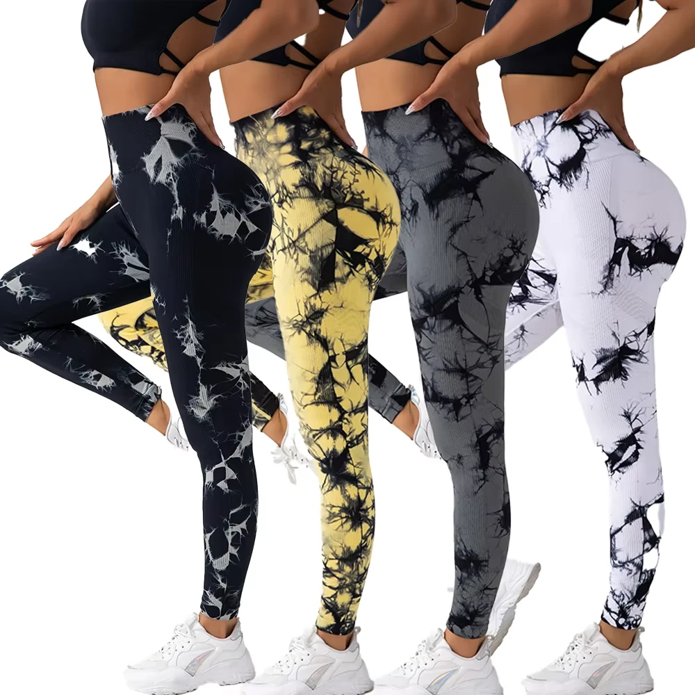 Women's High Waist Drawstring Closure Tie Dye Seamless Leggings Soft Spandex/Nylon Breathable Plus Size Yoga Pants