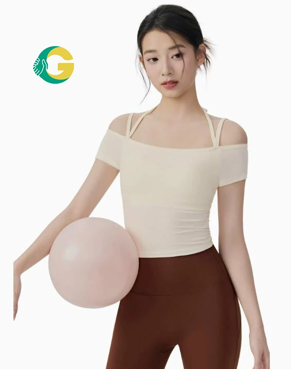 Off the Shoulder Short Sleeve Yoga Top Skinny Fit 160g Spandex Nylon Seamless Women Gym Fitness Workout Sports Activewear Shirts