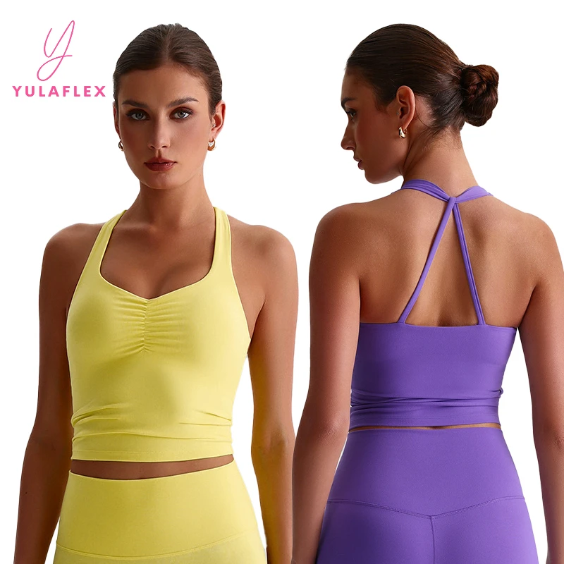 High Support V Neck Gym Tank Tops for Women Shockproof Push Up Sports Bra Sexy Yoga Cloth Running Shirts