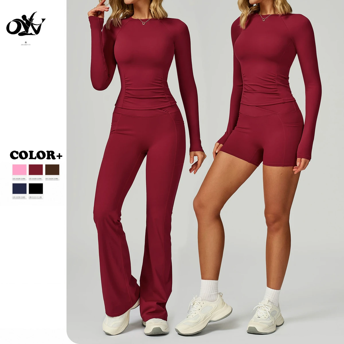 Nude-feeling comfort Long Sleeve Yoga Set for Women High-waist Tight Running 2 Piece Sports Set Breathable Wholesale Gym Wear