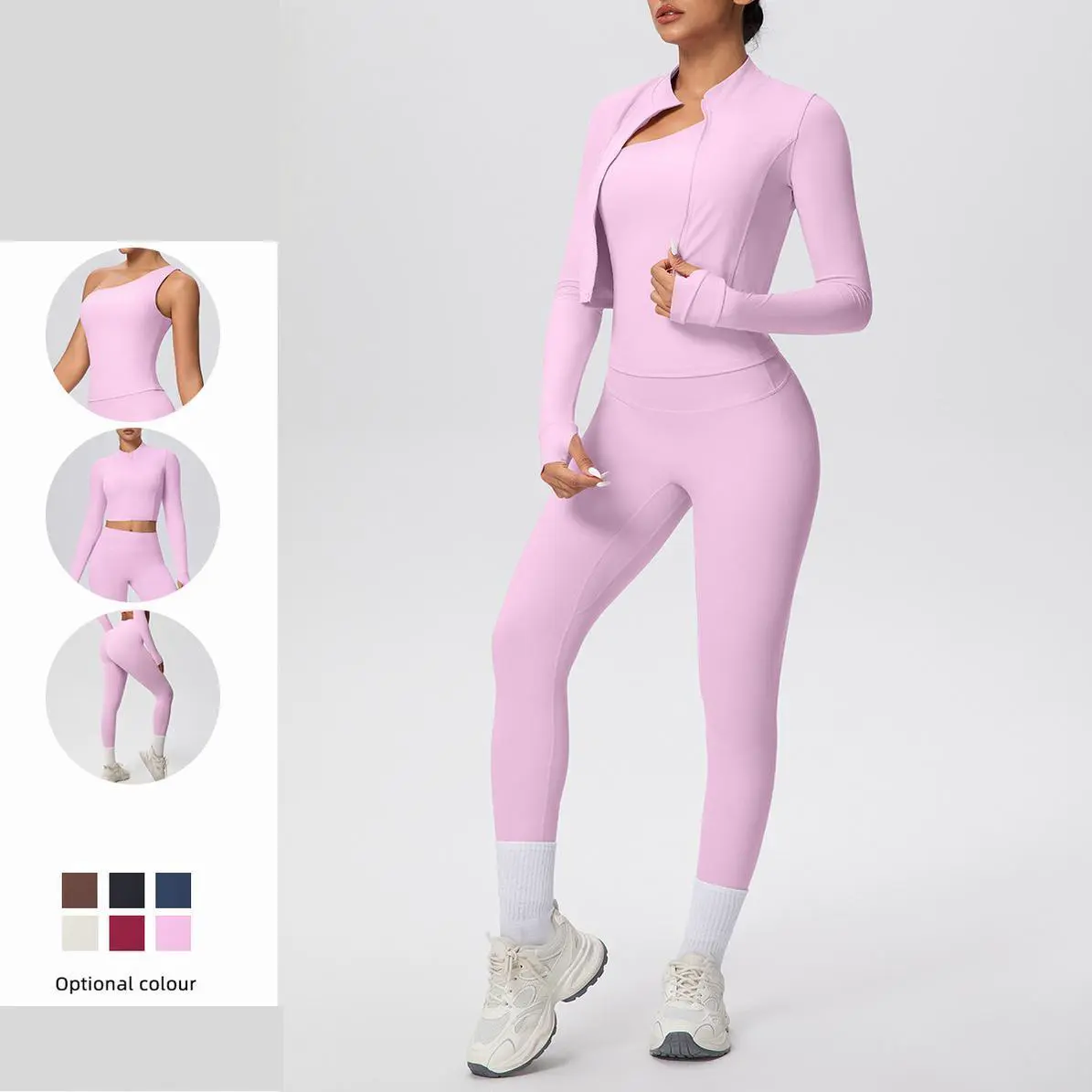 Premium Sporty Winter Yoga 3-Piece Set Solid Pattern Eco-Friendly Four-Way Stretch Quick Dry Elastic Waist Custom Logo