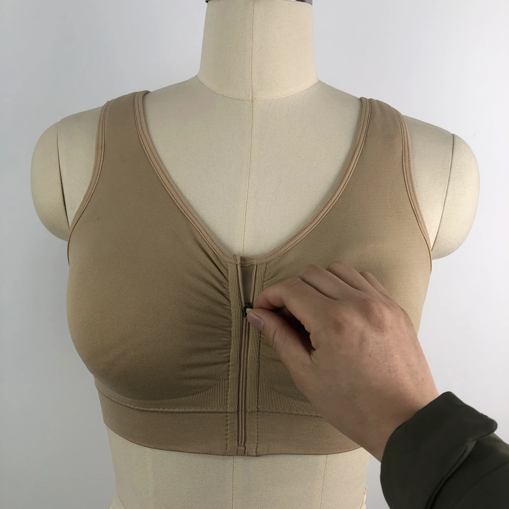 Women's Zip up Front Closure Sports Bra Seamless Wirefree Comfortable Supportive Post Surgery Zipper Padded Workout Gym Yoga Bra