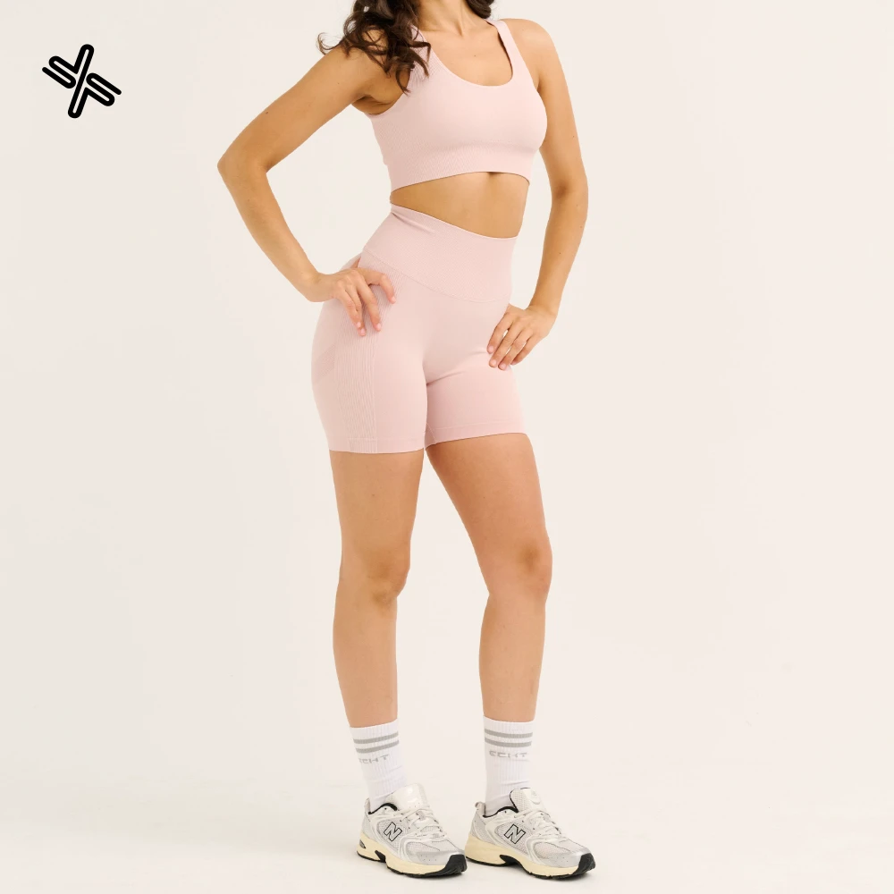 Custom Seamless Knitted Yoga Clothing Set High-waisted Butt-raising Fitness Shorts Beautiful Back Sports Bra Two-piece Set