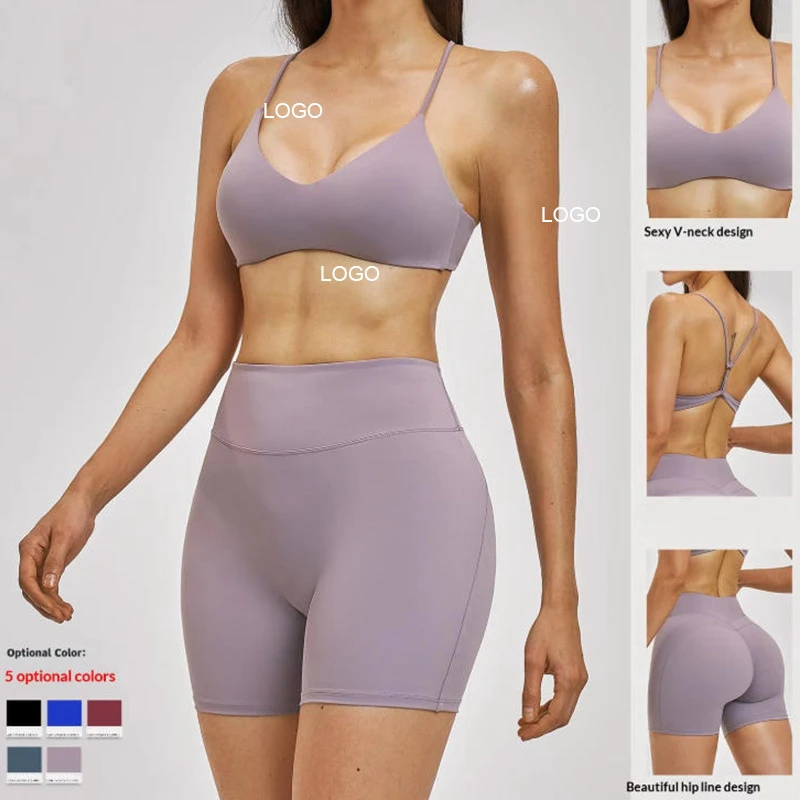 Wholesale Cross-border Spring New Style Slimming Yoga Outfit 2-Piece Set Quick-Dry Solid Elastic Waist High-Waisted Fitness
