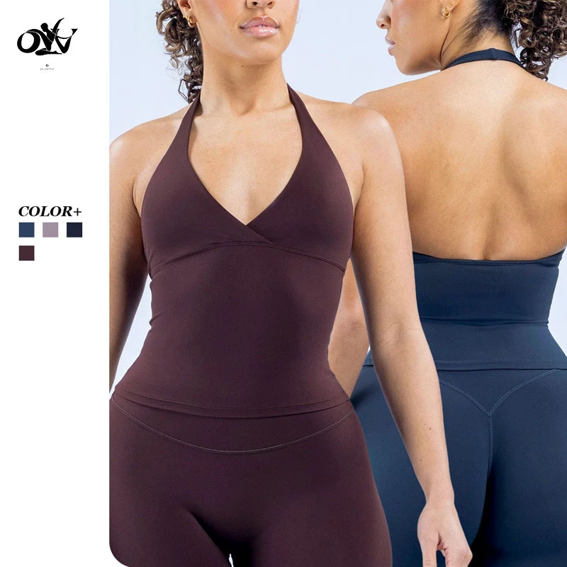 Cross V-neck Halter Backless Design Yoga Tops for Women Leisure Fashion Simple Outside Sleeveless Wholesale Custom Sports Top