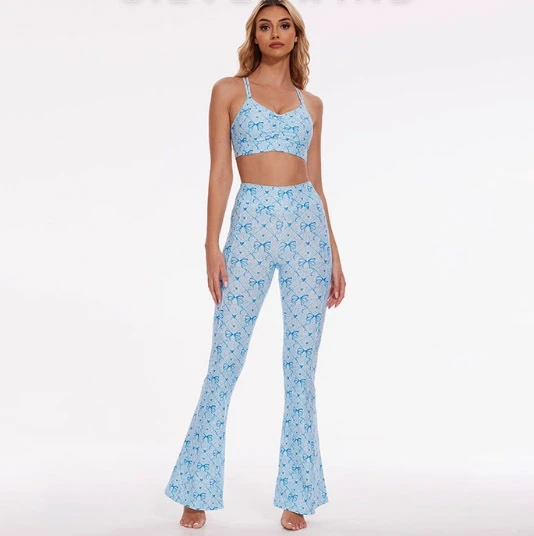 Custom Pattern Breathable Two Piece Sports Set High Waist Workout Fitness Set Lightweight Plus Size Printed Yoga Suit for Women