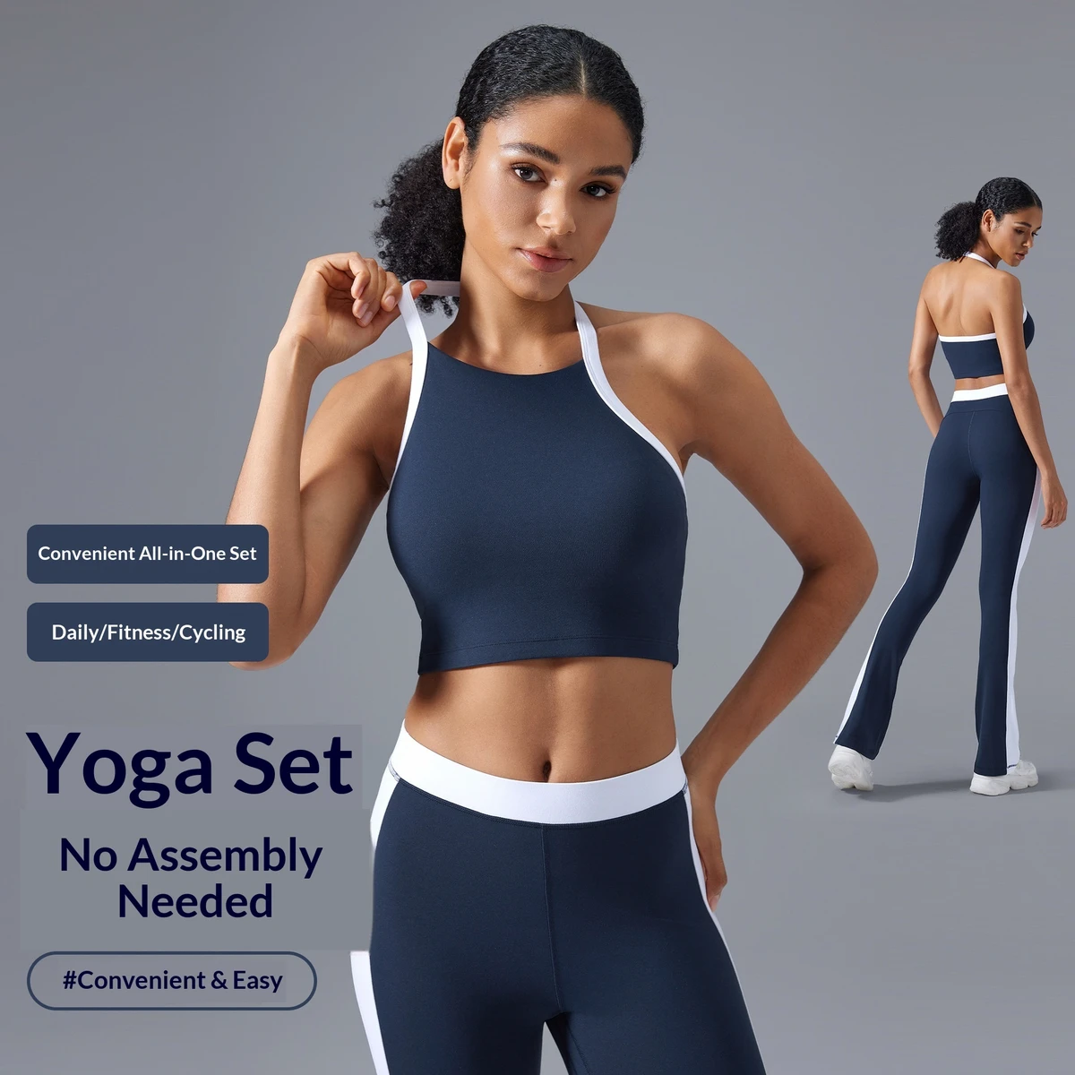 Under Lulu Custom Two-piece Yoga Outfit High- Shockproof Halter Neck Sports Bra Butt-lifting Tummy-controlling Flared Pants