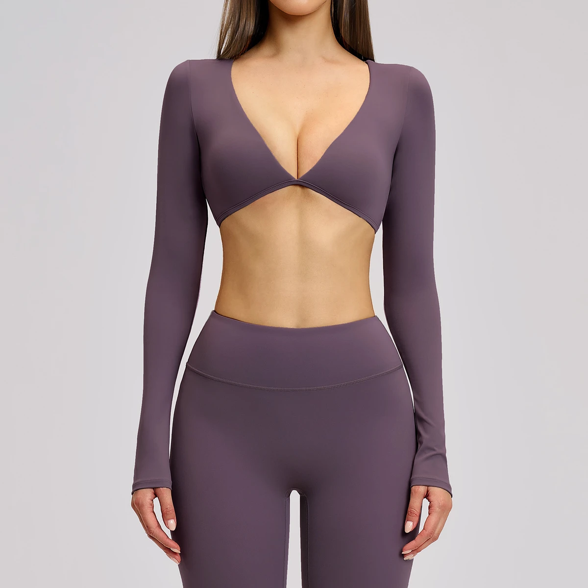 Sexy V-Neck Long Sleeve Yoga Top Multiple Color Options Ideal for Yoga Practice