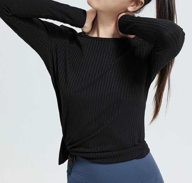 High-Quality Design Service Women's Yoga Cloths Slash Neck with Long Sleeve Breathable Solid Sports Yoga Top for Women