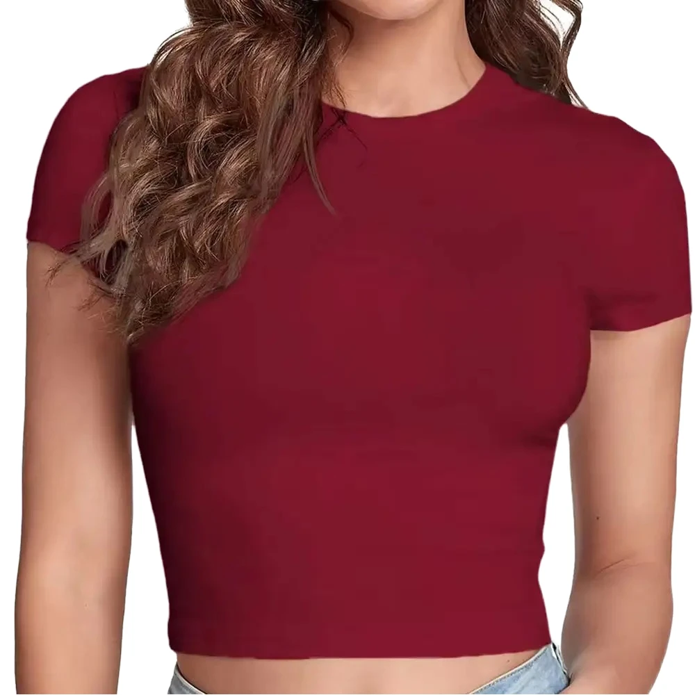 Wholesale High Quality OEM Manufacturers' Custom Printed Slim Crop Tops Cotton Women's T-Shirt With Round/O-Neck for Ladies