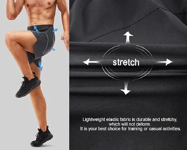 Wholesale Custom 7 Inch Inseam Polyester Men's Shorts Drawstring Elastic Waist Plus Size Gym Shorts Men with Zip Pocket 5 Inch
