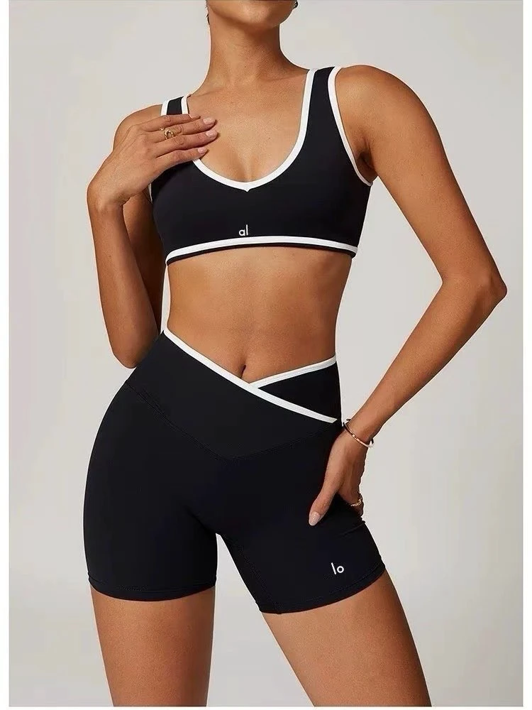 High Waist Seamless Women Gym Set Sleeveless V Neck Racerback Yoga Shorts 2 Piece Activewear Summer Fitness Suit Wholesale