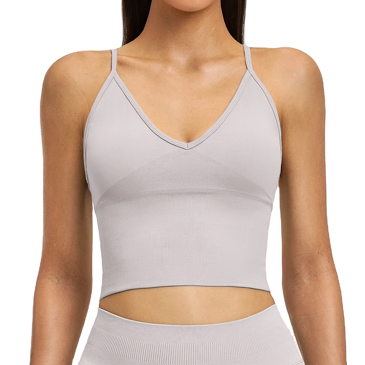 Women Stretchy Four-Way Lightweight Breathable Solid Seamless Cross Back Yoga Tank Top Sexy V Neck Fitness Wear Skinny Fit