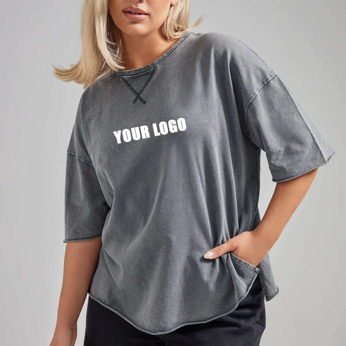 OEM Custom Logo Short Sleeve T-Shirt Breathable Vintage Washed Customized Color Plus Size Polyester/Cotton Women's Slim Fit 220g