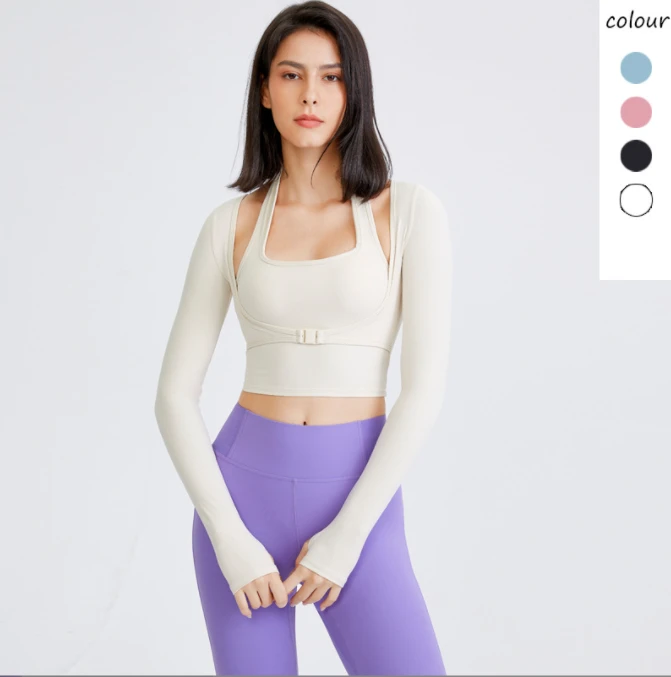 Gym Sports Bra Girls with Chest Pads Training Wear Women Ladies Slim Fit Breathable Long Sleeve Training & Jogging Wear Factory
