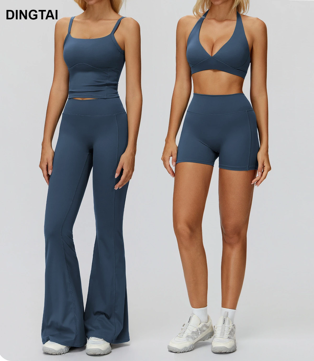 Wholesale Women's Active Wear Workout Bra Tank Top Scrunch Butt Leggings Shorts Set Gym Clothing Spandex/Nylon Breathable Quick