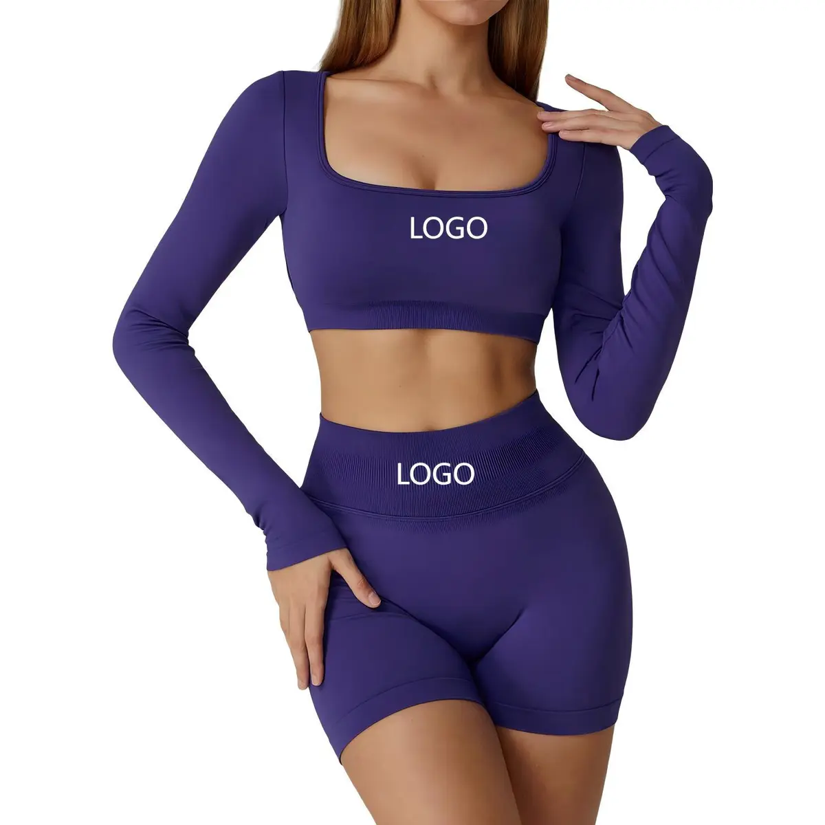 Custom Outdoor Breathable Eco-Friendly Seamless Tight Long Sleeves Gym Fitness Clothes Slim Backless Sports Running Front