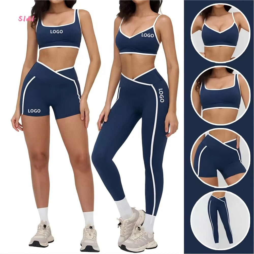 4-Piece Yoga Sets Solid Sportswear Womens Padded Bra Active Tops Four-Way Stretch Leggings Shorts Anti-Bacterial Eco-Friendly