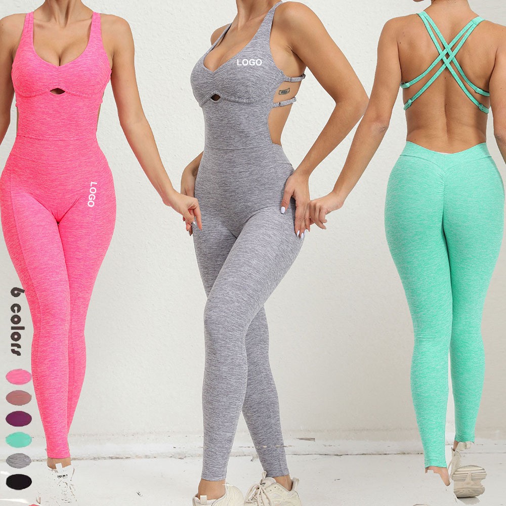 OEM One-Piece Fiess Summer Loose Gym Jumpsuit Cross-Adjustable Shoulder Strap Yoga Dance Activewear Stretch Tights Women