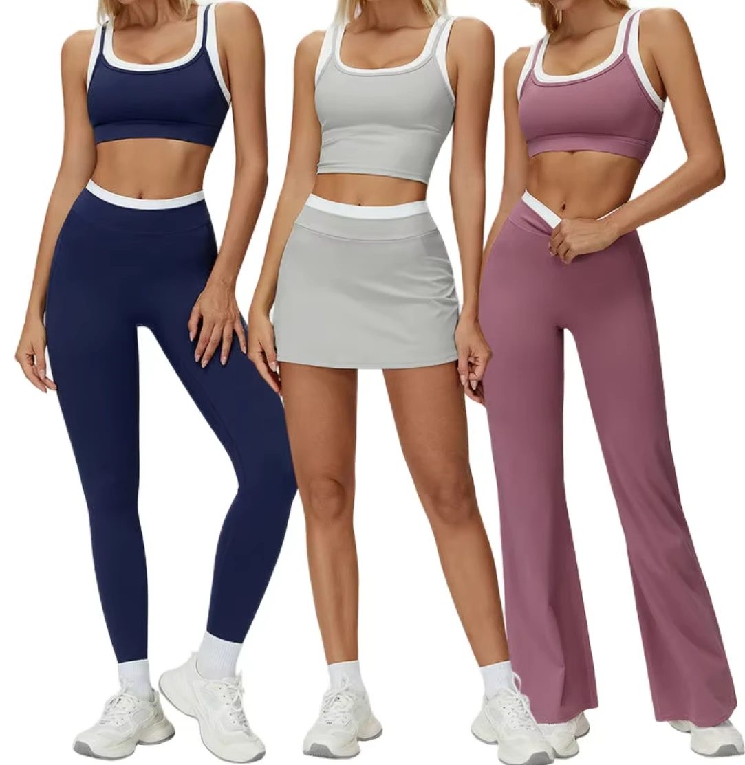 Women's 6 Piece Yoga Sets Bra/Top/Shorts/Skirt/Leggings/Flared Pants Gym Fitness Sportswear Sports High Waist Leggings Quick Dry